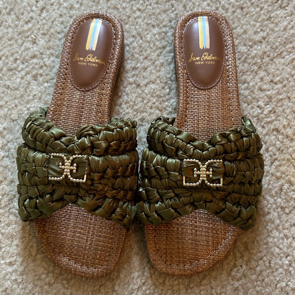 Sam Edelman Olive Braided Slide Mules with Gold Logo